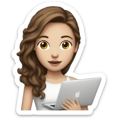 Girl with brown hair and white skin hold macbook sticker