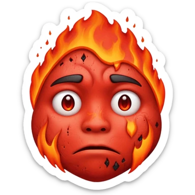 make this image with a sad face thats red with lava and steam coming from the head sticker