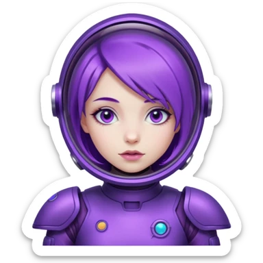 Girl with purple hair and purple eyes in purple futuristic spacesuit  sticker