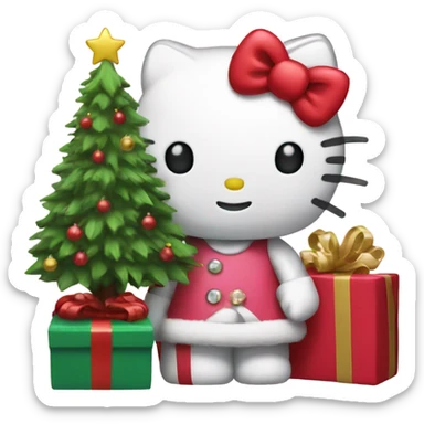 hello kitty with a christmas tree sticker