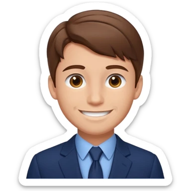 young man with brown hair in a blue navy suit with very detailled face sticker