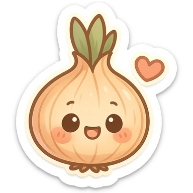 chibi sticker-style onion with a heart accent, cute and exaggerated sticker