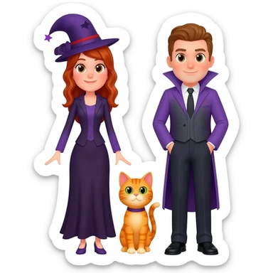 magician couple and their pet cat sticker