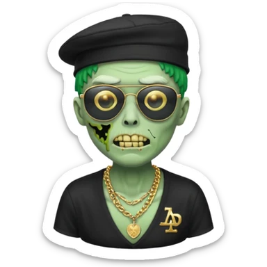Green Zombie with black sun glasses dodger hat and gold necklace sticker