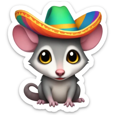 Possum with skinny tail wearing a colorful sombrero  sticker