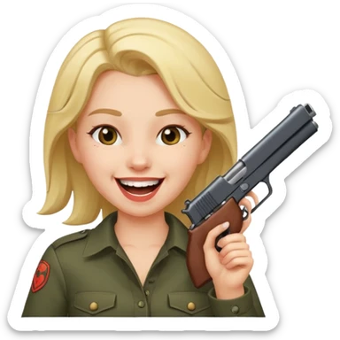 Girl laughing with a gun pointed to her head sticker