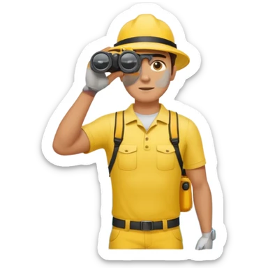 Male lifeguard – yellow shirt, binoculars in hand, scanning the sea, full body sticker