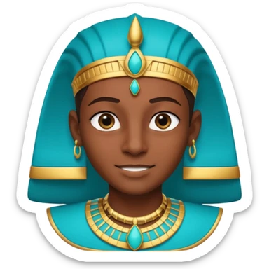 A young pharaoh with bright eyeliner, turquoise collar, and a confident proud smile.
 sticker