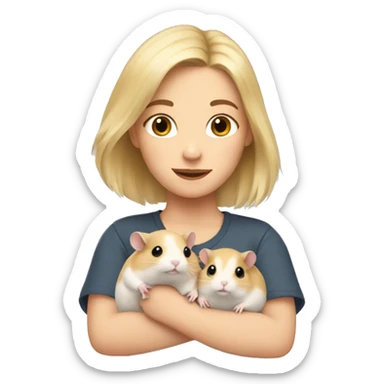 blonde girl holds three hamsters in her arms sticker
