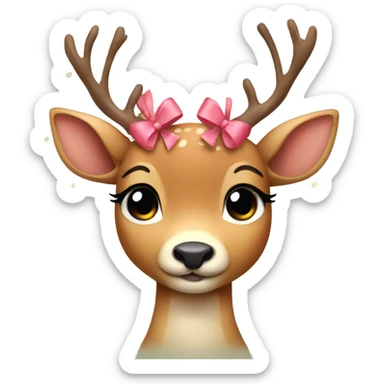 2 cute little deer with bows on their heads hugging sticker