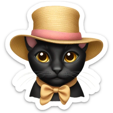 Black female cat wearing funny hat sticker