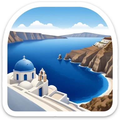 Cinematic Realistic Santorini Caldera Landscape Emoji, depicted with dramatic white‚Äêwashed cliffs overlooking a deep blue sea rendered with crisp textures and radiant lighting. sticker