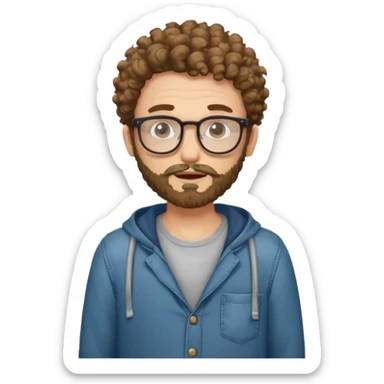 curly skinny guy with bear and glasses, poor and greedy with the pockets empty sticker