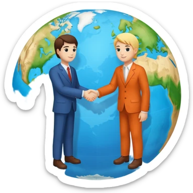 Shake hands and a globe showing negotiation of climate change with accurate image showing environment not just 2 person in a pic sticker