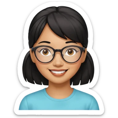 filipino woman black hair in pony tail with straight bangs and big glasses sticker