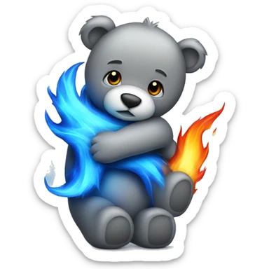 realistic-Daring-grey-teddy-bear-hugging-blue-flame sticker