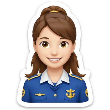 Young Female: ponytail brown haiir, wearing uniform, white skin sticker