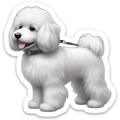 side profile of fluffy black and white doodle on a leash going for a walk sticker