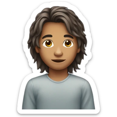 young boy with long attached hair and a bit of bear sticker