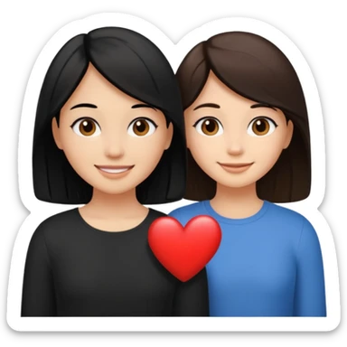 2 girls that have a heart one hair black the other brown  ( brown abd black) long hair one of them other short sticker