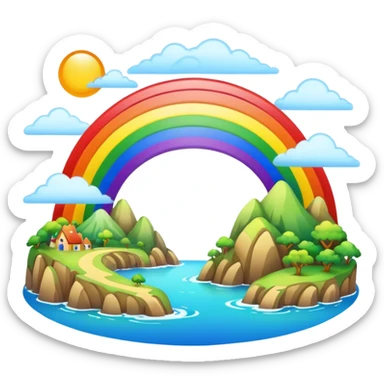 Rainbow Bridge – Arched rainbow connecting flying islands. sticker