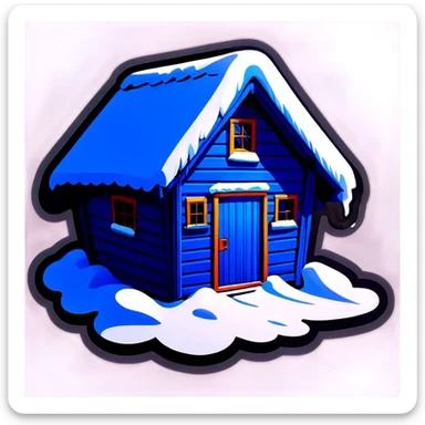 Blue wooden big hut, in winter sticker