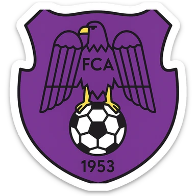 Create a simple, compact emoji version of the FC Arges logo. Keep the purple and white color scheme, include the eagle and soccer ball elements, and make the design suitable for emoji use with clear outlines and a balanced composition. sticker
