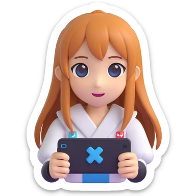 Asuna from Sword Art Online holding a video game, 3D emoji style sticker
