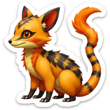 Rare warm-colored exotic cute epic aesthetic colorful Salandit-Eevee-Civet-species-Fakemon-hybrid-creature, with markings, full body sticker