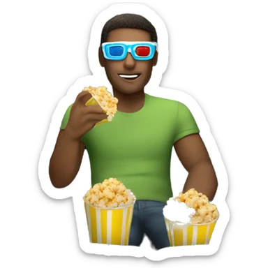 guy with popcorn with 3d glasses watching movie sticker