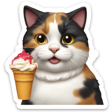 Realistic Fat calico cat with sundae sticker