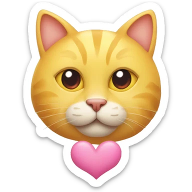 Yellow Cat head with heart eyes and three big hearts around face sticker