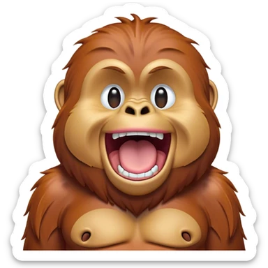 Cinematic Cute Yawning Orangutan Portrait Emoji, Head tilted slightly with a dramatic, wide-open yawn, showcasing a richly textured face with half-closed, sleepy eyes and a relaxed, open expression, Simplified yet irresistibly adorable features, highly detailed, glowing with a soft, cozy jungle glow, high shine, relaxed yet expressive, stylized with a dash of whimsical charm, soft glowing outline, capturing the essence of a drowsy yet affectionate guardian that appears ready to stretch out for a nap! sticker