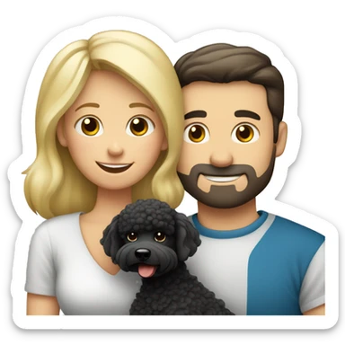 European blond mom, european dad with dark hair and European blond daughter hug black poodle sticker