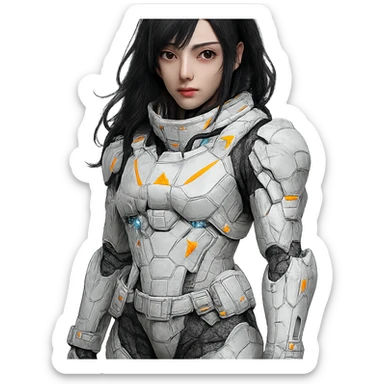 Change the uniform color to white, keep the sci-fi military style, no background. sticker