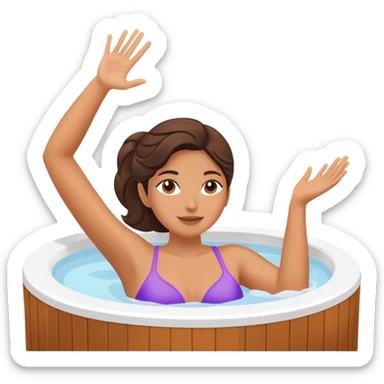Woman relaxing in hot tub with one arm up and one arm on edge sticker