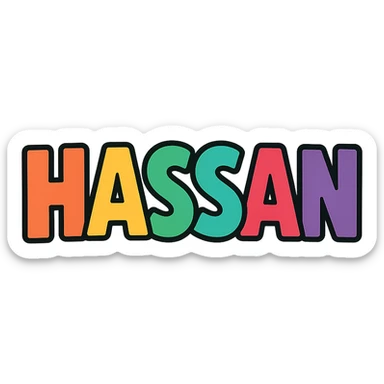the name 'Hassan' in colorful outlined comic style, Slack emoji style, transparent background sticker