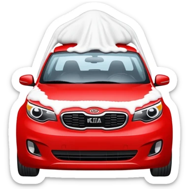 red kia car with foam with car wash shop sticker