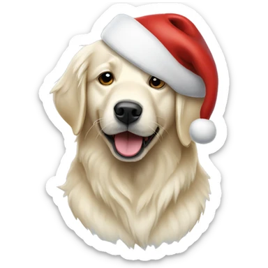 White Golden retriever wearing a Santa hat sticker