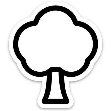 Add green color to the tree icon in an outlined style. Use a single green color for the canopy and brown for the trunk. The icon should be compact, bold, and easy to identify with a clear outline. sticker