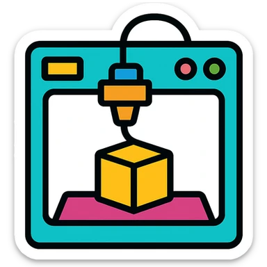 3D printer, minimal flat icon style, simple, clean lines, modern flat design sticker