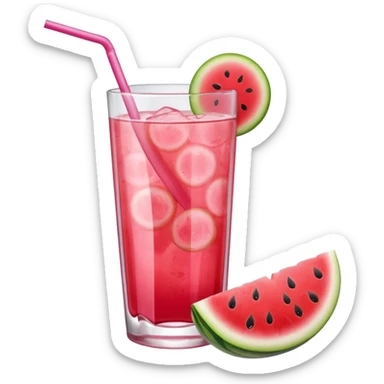 pink soft drink with a watermelon on the side of glass sticker