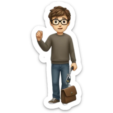 short-haired, brown-haired young man wearing glasses, unable to put a key in the lock of a door sticker