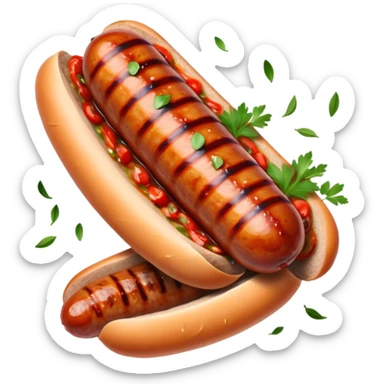 Cinematic spicy chipotle sausage, glistening with smoky, tangy sauce, charred and grilled to perfection, sliced open to reveal juicy filling, served with fresh herbs, rich and flavorful, detailed and appetizing. sticker