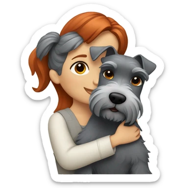 little grey schnauzer hugging a redhead girl with brown eyes  sticker