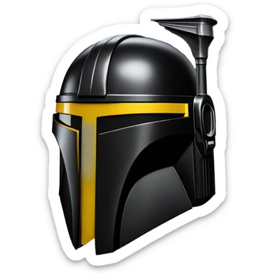 Gloss black and yellow mandalorian helmet with one antenna sticker
