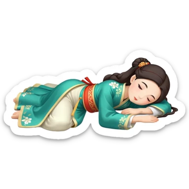 Beautiful girl in Hanfu lying on the ground sleeping sticker