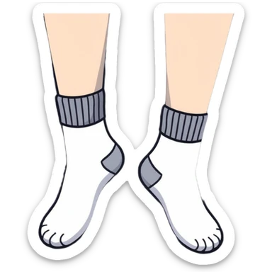 pair of feet wearing white cotton socks seen from below showing the textured soles sticker