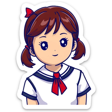 Adorable Japanese high school girl in classic sailor uniform with red necktie sticker