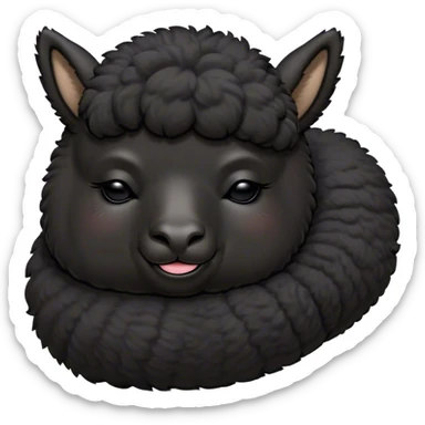 Meme-Worthy Cute Sleeping Black Alpaca Portrait Emoji, Head resting peacefully with a contented smile, showcasing a delightfully sturdy build and a luxuriously soft jet-black fleece, eyes shut in a serene nap, Simplified yet hilariously adorable features, highly detailed, glowing with a soft, drowsy light, high shine, relaxed and utterly lovable, stylized with an air of playful laziness, bright and heartwarming, soft glowing outline, capturing the essence of a comically sleepy alpaca, so meme-worthy it feels like it could instantly become the next viral sensation of adorable slumber! sticker
